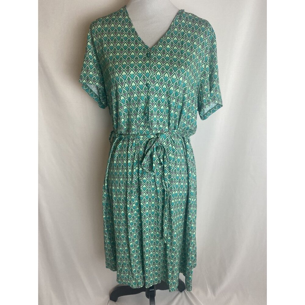 Smashed Lemon 60s Dani Vintage-Inspired Green Geometric Dress Tie Belt